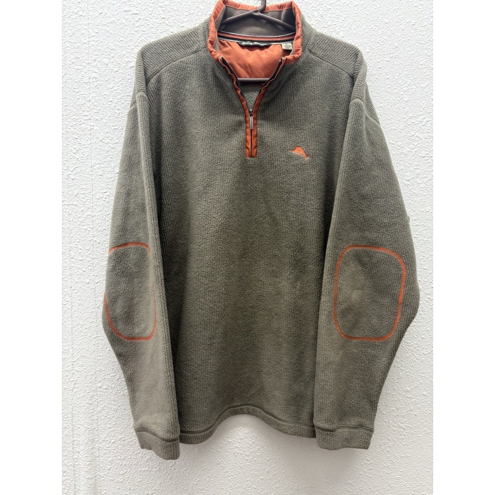 Tommy Bahama Sweatshirt Mens XL Brown 1/4 Zip Mock Neck Embroidered Marlin Logo